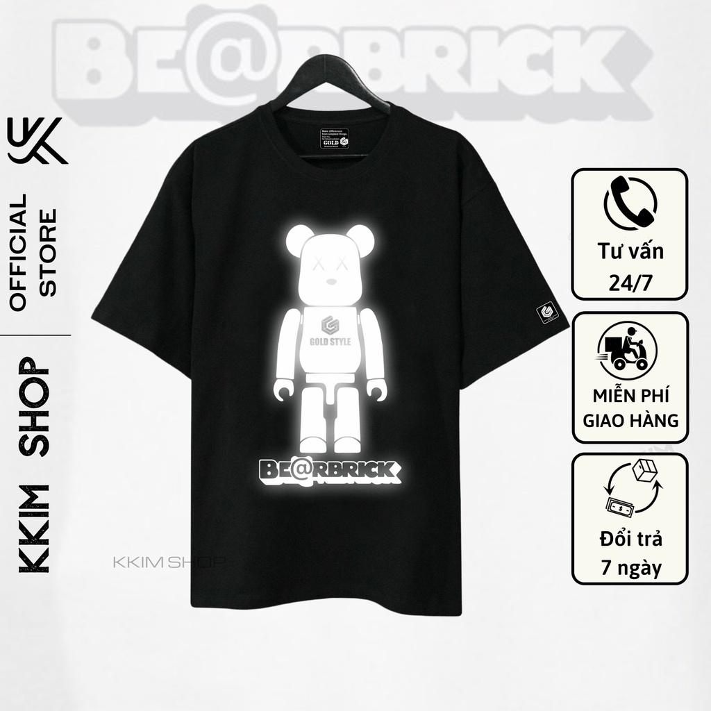 Áo Thun Tay Lỡ Bearbrick Phản Quang Bạc Đa Sắc, Form rộng oversize, áo phông unisex, chất liệu Cotton - KKIM Shop