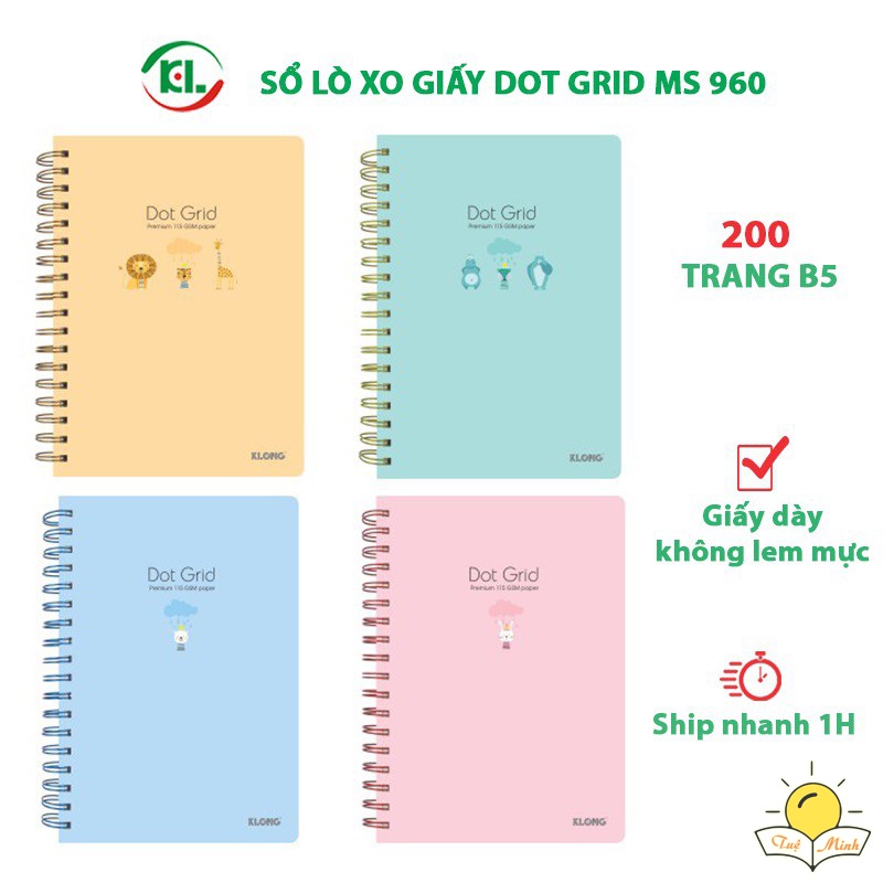 Sổ Klong B5 200 trang giấy chấm dotgrid MS 960 sổ bullet journal gáy lò xo kép Klong