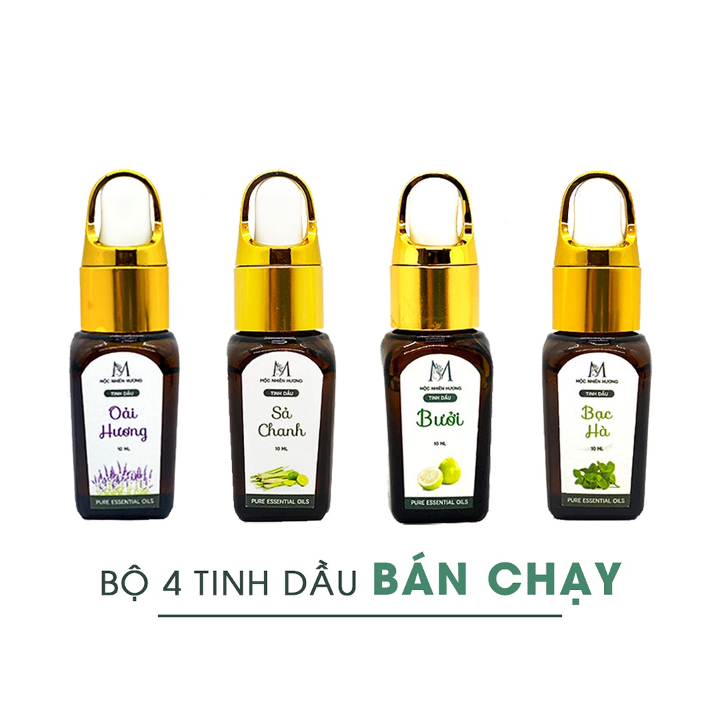 Combo 4 tinh dầu bán chạy nguyên chất Mộc Nhiên Hương 10ml oải hương, sả chanh, bưởi, bạc hà, đuổi muỗi, xông phòng