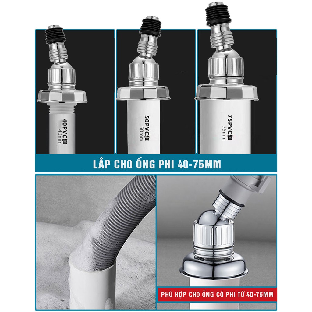 Bộ thoát nước máy giặt, chậu rửa, thoát sàn chống mùi hôi, ngăn côn trùng, cổ xoay 360 độ kín Minh M