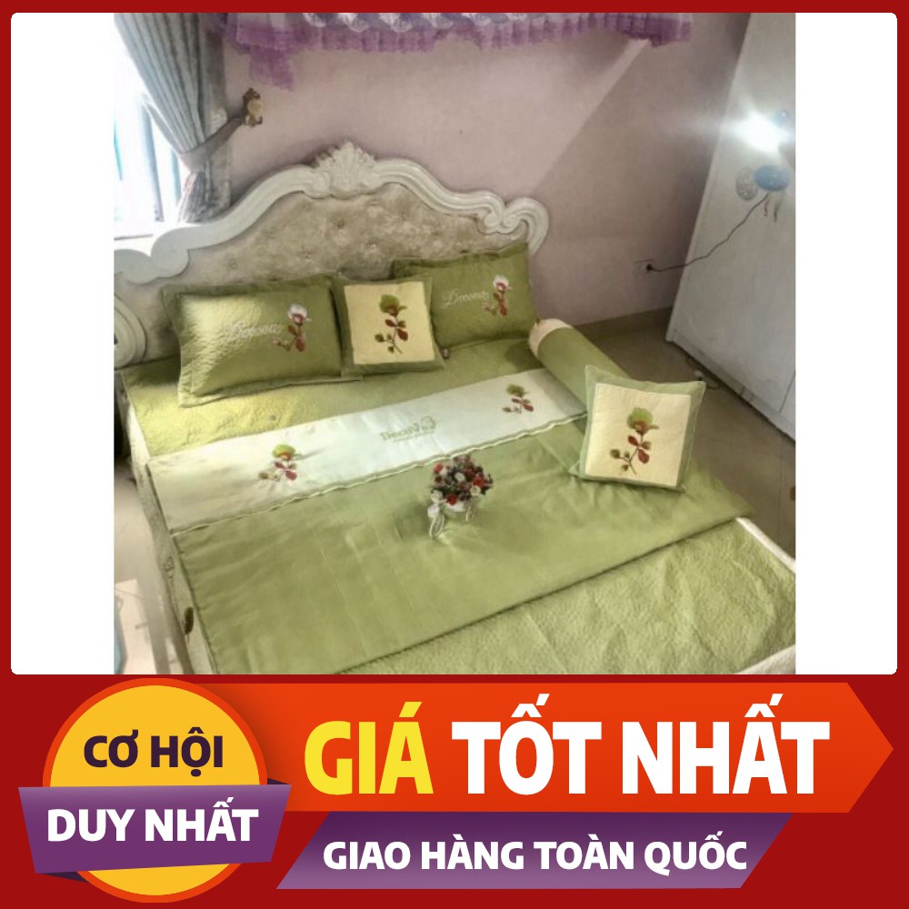 Bộ chăn ga gối phủ trần bông 7 món satin