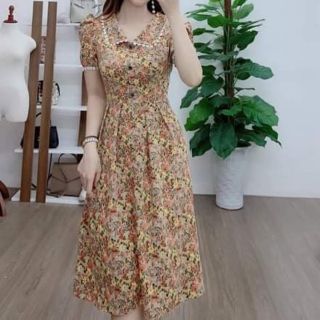 Váy lụa hoa cao cấp dáng xòe nhẹ