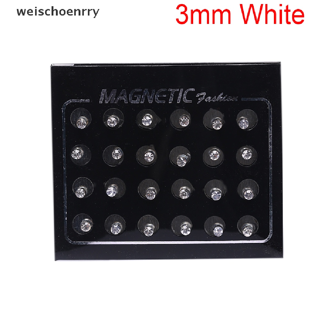Set 24 khuyên tai tròn từ tính không cần bấm lỗ đính đá tùy chọn kích thước