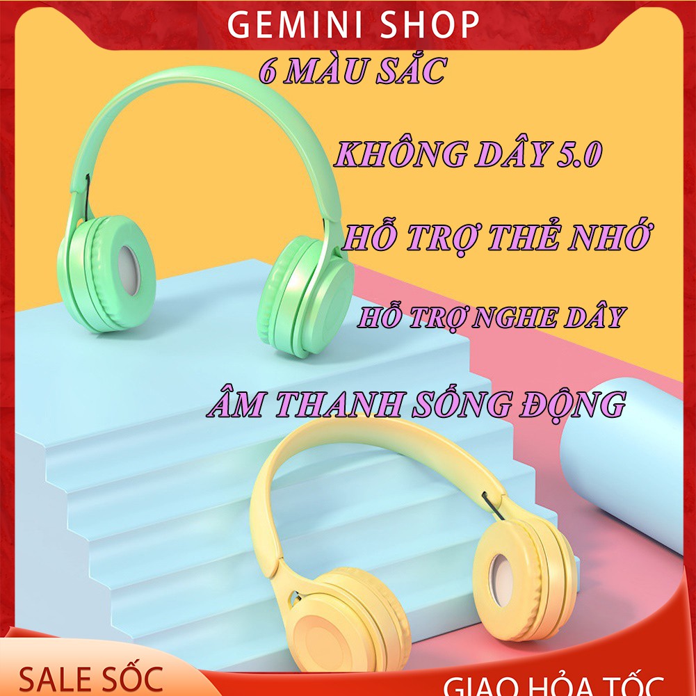 Tai Nghe Bluetooth 5.0 Chụp Tai có micro Headphone không dây thời trang màu sắc Y08 GEMINI SHOP