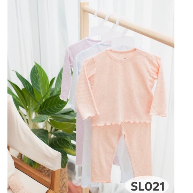 [Sale 119k] SL021 Bộ quần áo trẻ em dài tay bèo gấu La pomme 100% sợi Melange Cotton không hóa chất cho bé gái