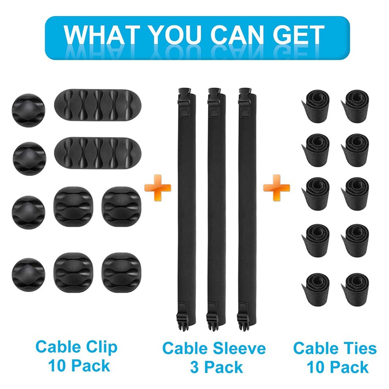 23Pcs Cable Organizer Set Cable Sleeves Adhesive Cable Clip Holder for TV Computer Home Office Desk Cable Management