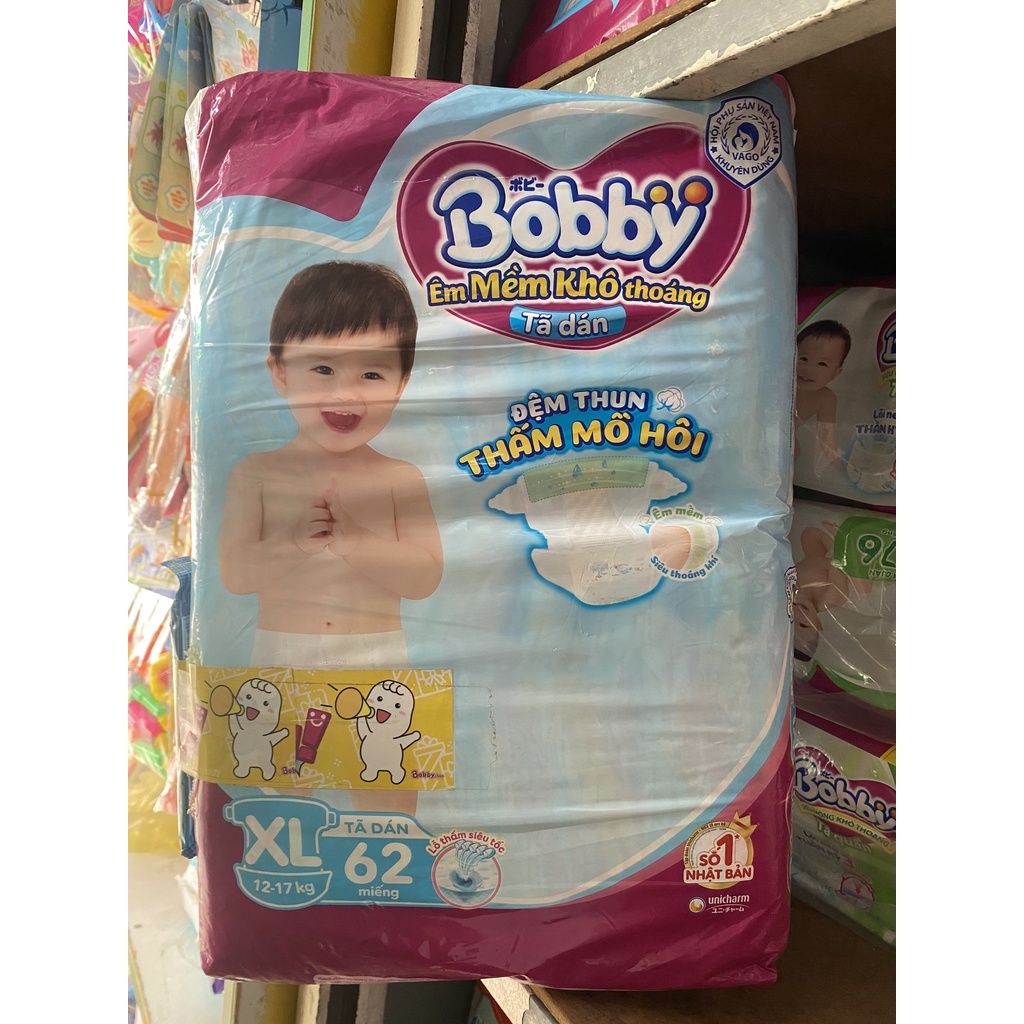 TÃ DÁN BOBBY SIÊU THOÁNG SIZE XL 62 MIẾNG (12-17kg)