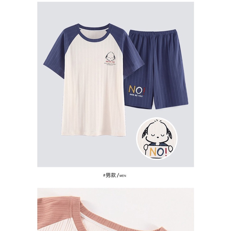 Bộ Đồ Ngủ Tay Ngắn Chất Liệu Mỏng Nhẹ In Họa Tiết Hoạt Hình Phong Cách Hàn Quốc Thời Trang Mùa Hè Cho Nam Và Nữ