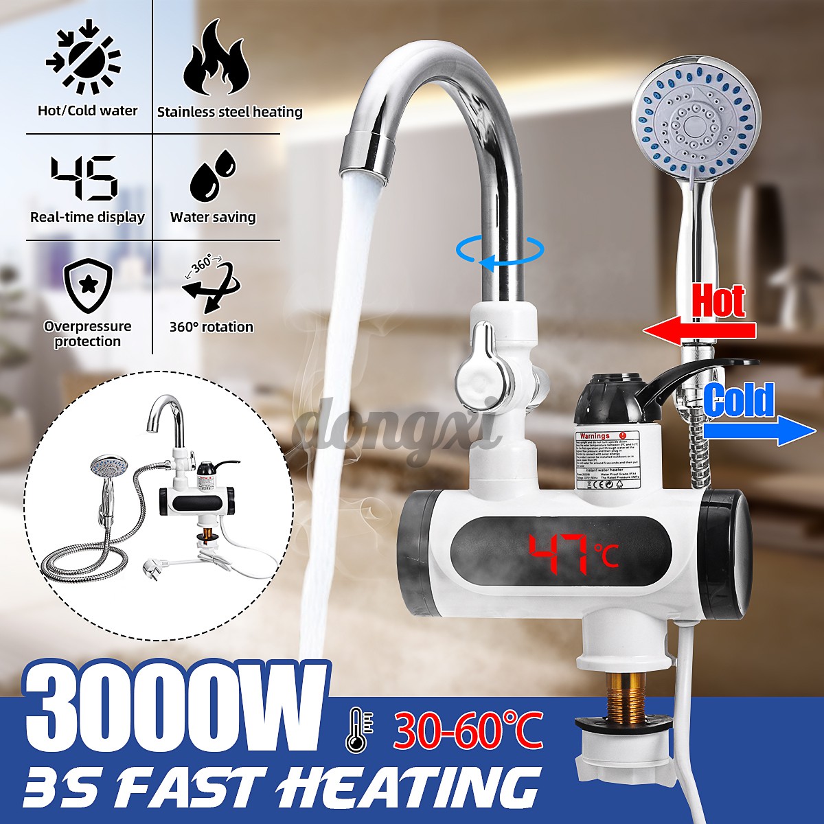 Vòi Nước 3000w Hiển Thị Nhiệt Độ