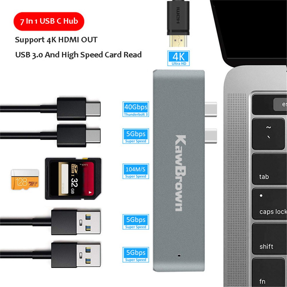 7-in-1 USB C Hub Type C Adapter With USB 3.0 X 2 USB C X 2 TF/SD X 1 4K HDMI X1