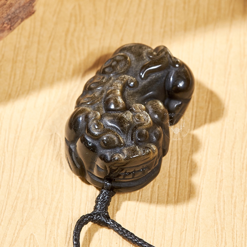 Mặt Tỳ Hưu Đá Obsidian Ánh Vàng Kim Thiên Nhiên