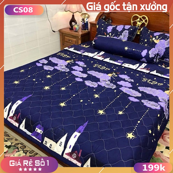 Bộ Chăn Ga và Vỏ Gối 5 Món ⚡ Ga Gối POly Cotton ⚡ Chăn Chần Bông 3 Lớp hàng Loại 1 Phù Hợp Thời tiết Hè THu