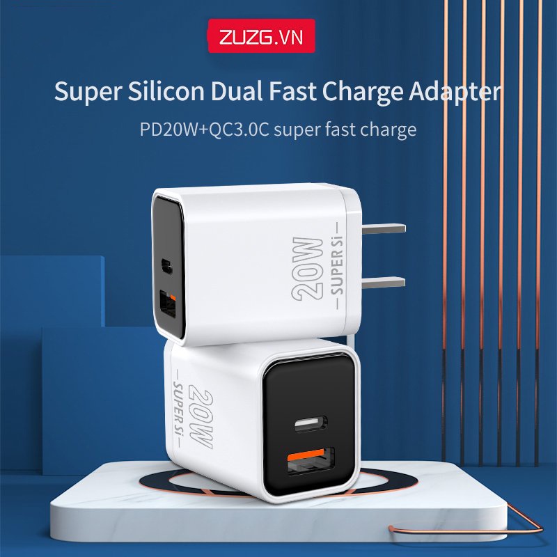 Củ sạc nhanh Iphone thiết kế 2 cổng PD 3.0 và QC 3.0 công suất sạc lên đến 20W cực kì nhỏ gọn an toàn UC05
