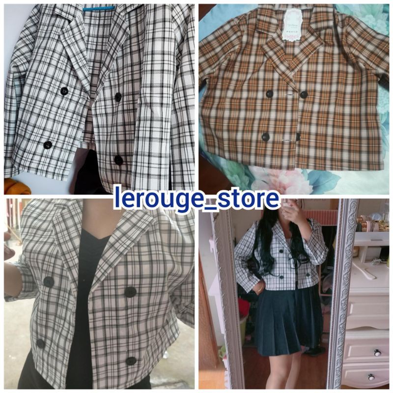 [Hàng order] Áo khoác kẻ blazer kẻ sọc tay dài dáng ngắn thời trang có size (ảnh thật)