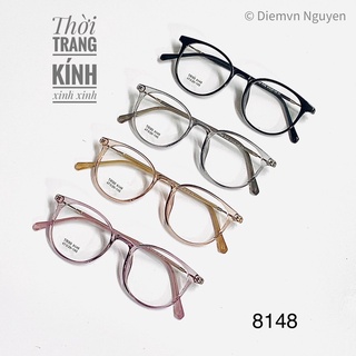 Gọng kính cận thời trang nam nữ, dáng kính bầu Oval 8148, càng cốt kim loại mảnh, nhẹ
