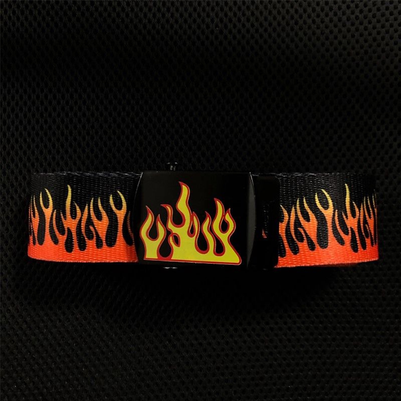 Thắt lưng 227004 khóa trượt vải canvas in họa tiết ngọn lửa phong cách Hàn Quốc dễ phối đồ cho nam nữ