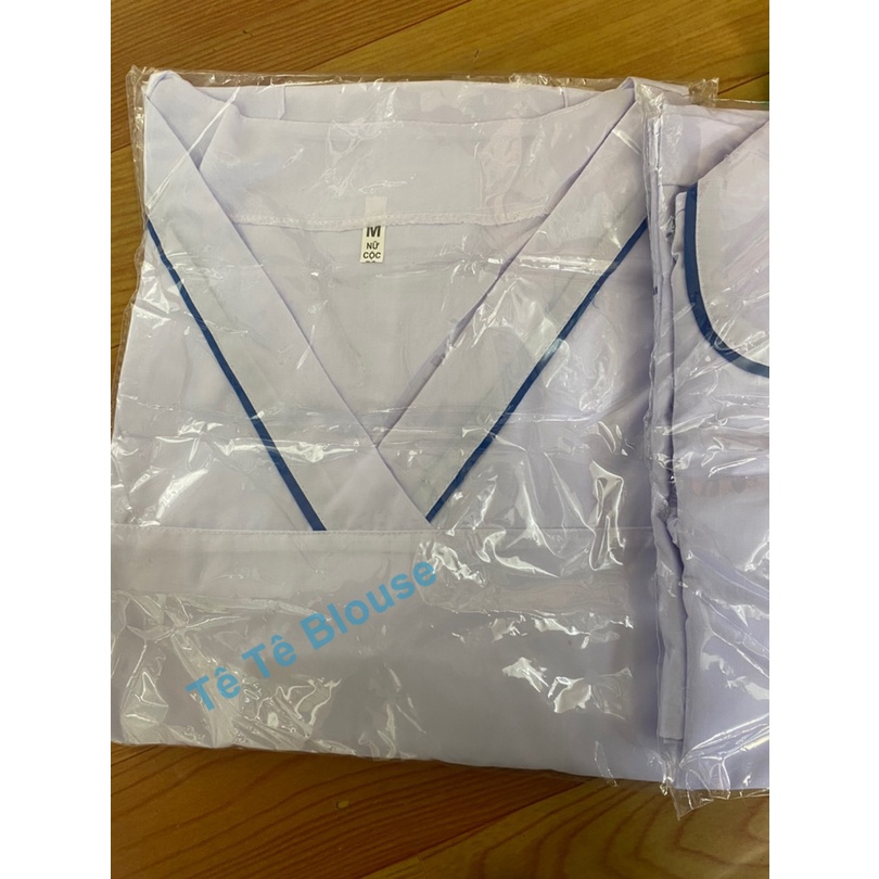 Bộ blouse cổ tim viền XANH DƯƠNG nam nữ cộc tay - bộ scrubs kỹ thuật viên cho điều dưỡng, dược sỹ, y tá, bác sĩ
