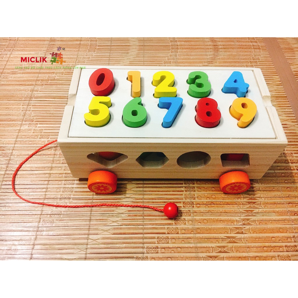 Đồ Chơi Xe Kéo Thả Hình Khối Và Số Đếm Cho Bé - Đồ Chơi Thông Minh Montessori Cho Bé - Đồ Chơi Trí Tuệ