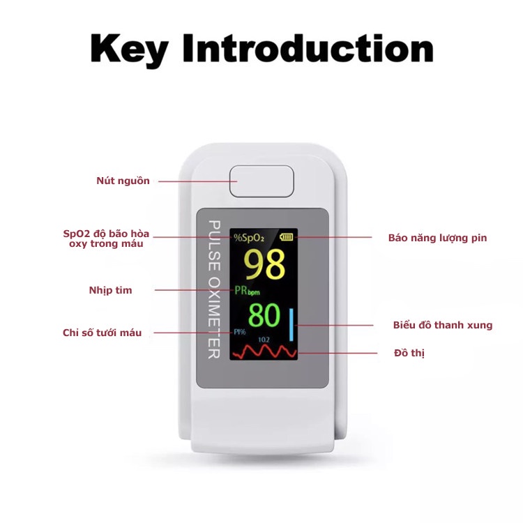 Máy đo nồng độ oxy trong máu 2 chỉ số màn hình to và rõ - KU0016