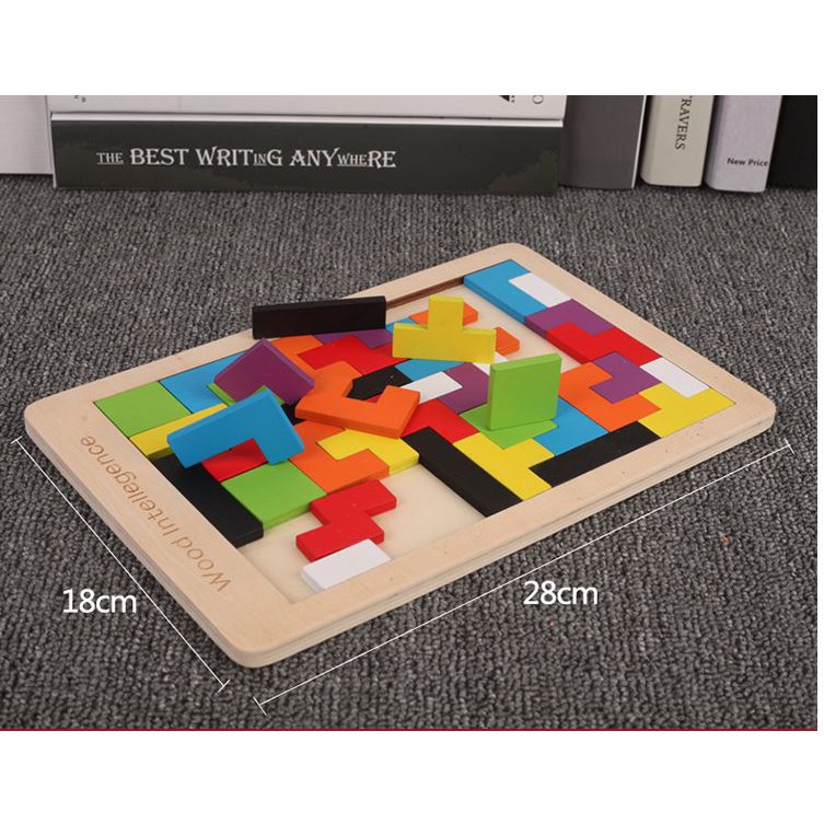 Combo Đồ Chơi Xếp Hình tTris Uẩn Thông Minh Cao Cấp, Tetris Xếp Gạch Ghép Hình Gỗ Pitomio Montessori