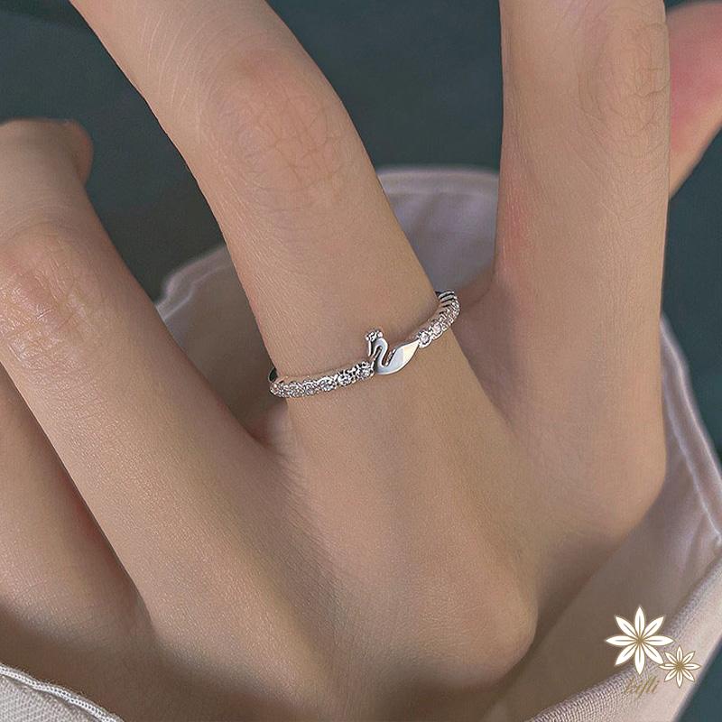 【kifli】Nhẫn Hở Mạ Bạc 925 Hình Thiên Nga Nhỏ Phong Cách Hàn Quốc Thời Trang Cho Nữ