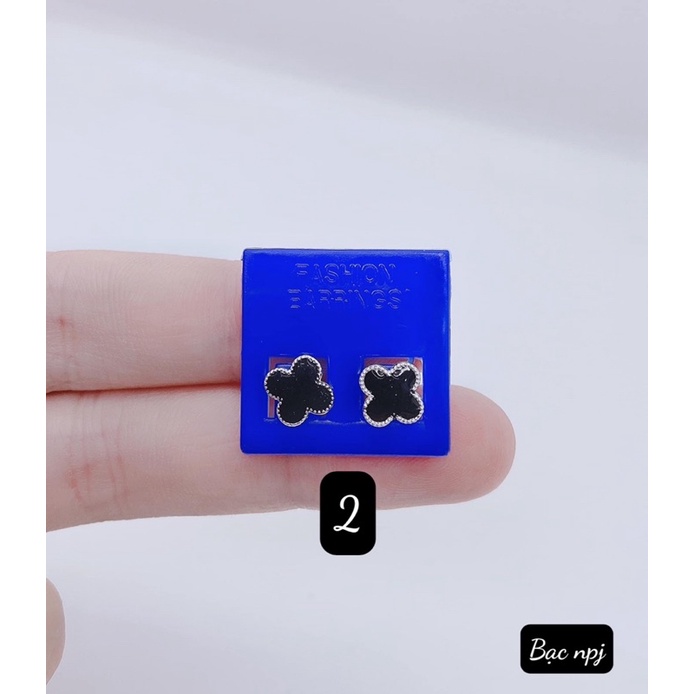 Bông tai 4 lá sơn đen BNP bạc ta , kiểu xinh cho nữ