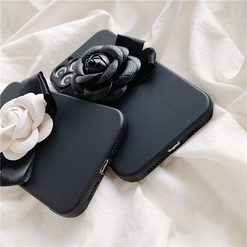 Samsung Galaxy A51 A71 A20 A30 S A50 S A31 A12 Note 10 S10 Plus S21 Ultra A52 Case Soft Camellia Flowers Black