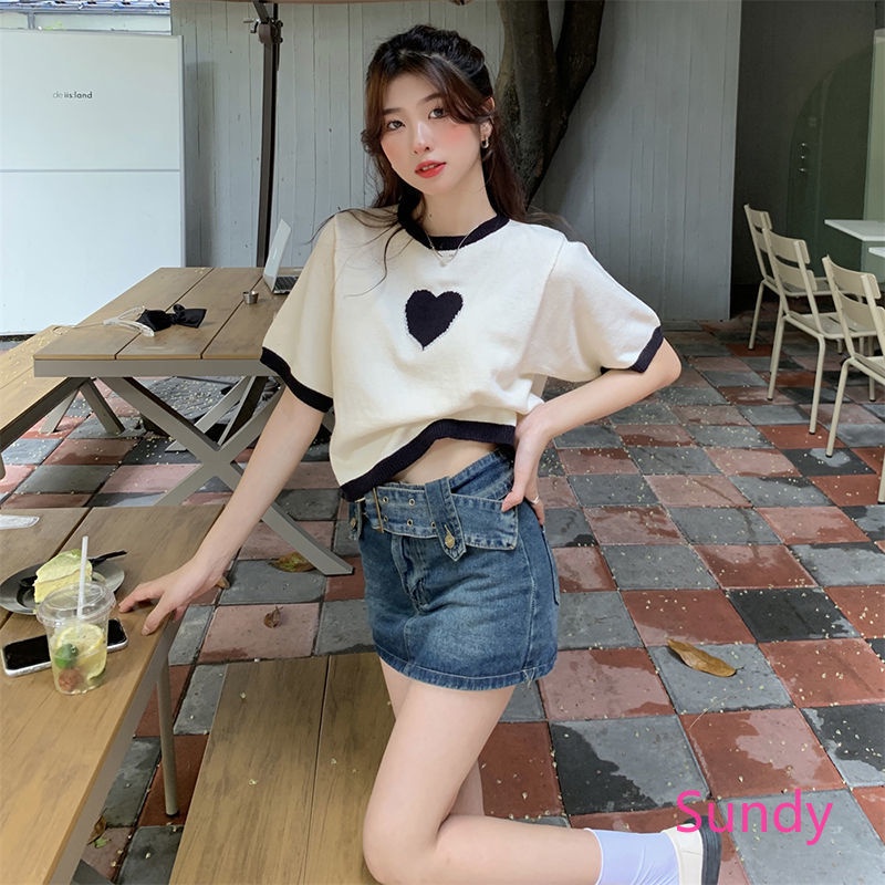 Áo Dệt Kim Tay Ngắn Màu Sắc Ngọt Ngào Thời Trang Mùa Hè Cho Nữ