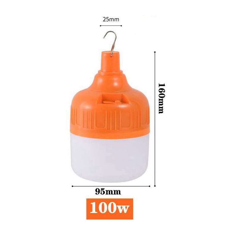 Bóng đèn tích điện siêu sáng 100W có móc treo tiện lợi, Bóng đèn sạc tích điện đa năng cao cấp kèm móc treo