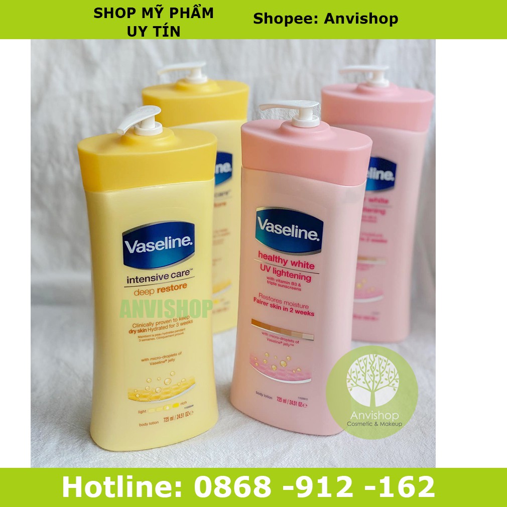 Sữa dưỡng thể Vaseline Healthy White UV Lightening Body Lotion 725ml giúp dưỡng trắng dưỡng ẩm phù hợp cho mọi loại da