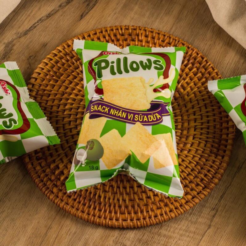 Bịch 10 gói snack pillows Oishi gói 18g nhân sữa dừa - socola
