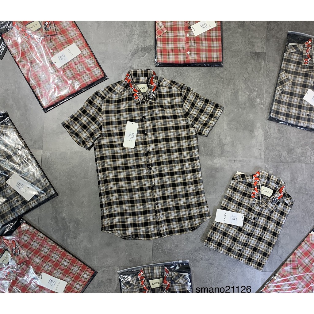 ✅[KÈM VIDEO] Aó sơ mi ngắn tay thêu đường nét hình con rắn | BigBuy360 - bigbuy360.vn