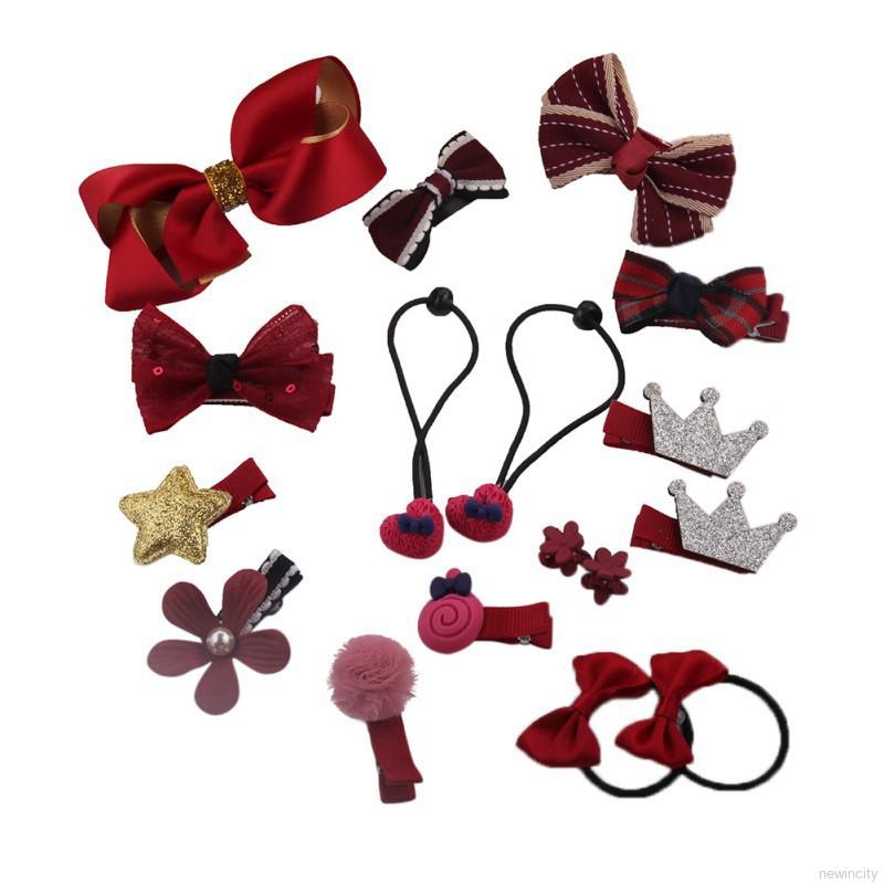 Set 18 phụ kiện tóc phối nơ nhiều kiểu phong cách công chúa cho bé gái