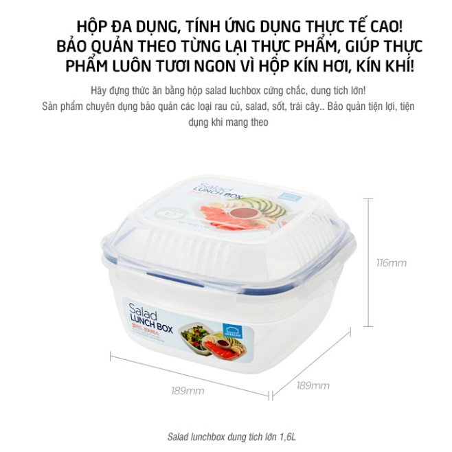 Hộp đựng Salad có Khóa 4 cạnh Kín Hơi Lock&Lock kèm khay nước sốt HSM8450T 1.6L