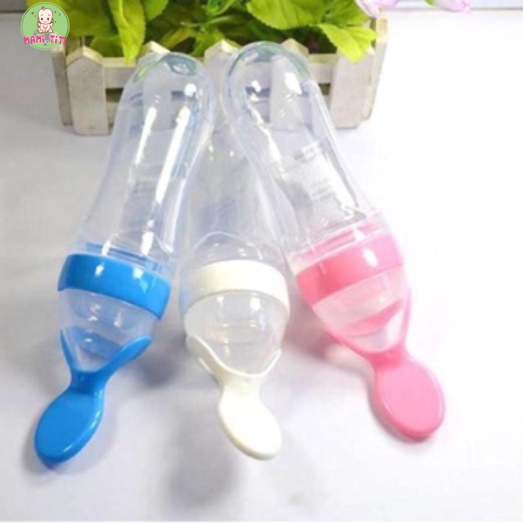 Bình thìa ăn dặm silicon, bình sữa kèm thìa chất liệu silicon đầu mềm, an toàn cho bé