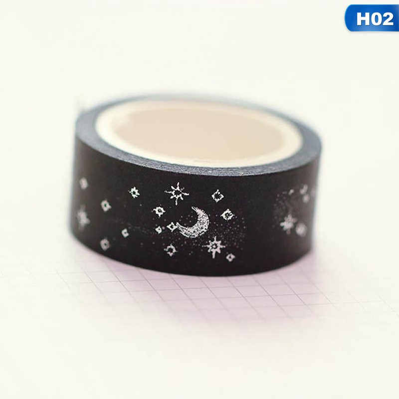 Băng keo hình mặt trăng ngôi sao màu đen dễ thương dùng gói quà trang trí sổ tay 1.5cm X 5m DIY
