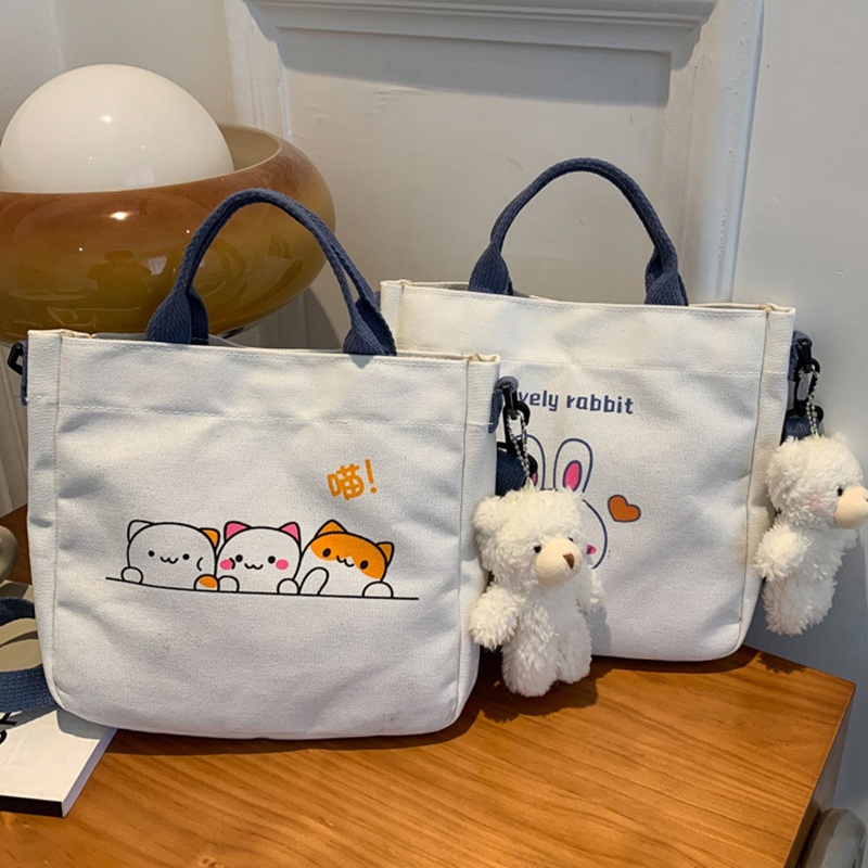 Túi Đeo Chéo Vai Bằng Vải Canvas In Họa Tiết Hoạt Hình Dễ Thương Phong Cách Hàn Quốc Thời Trang Cho Nữ
