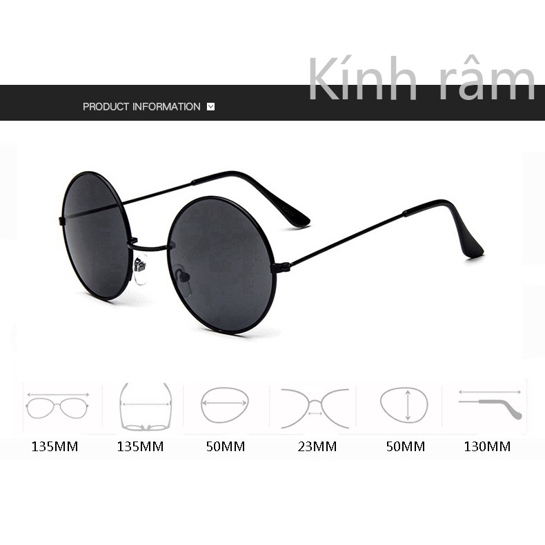 Kính mát gọng tròn bằng kim loại phong cách cổ điển cho nam và nữ