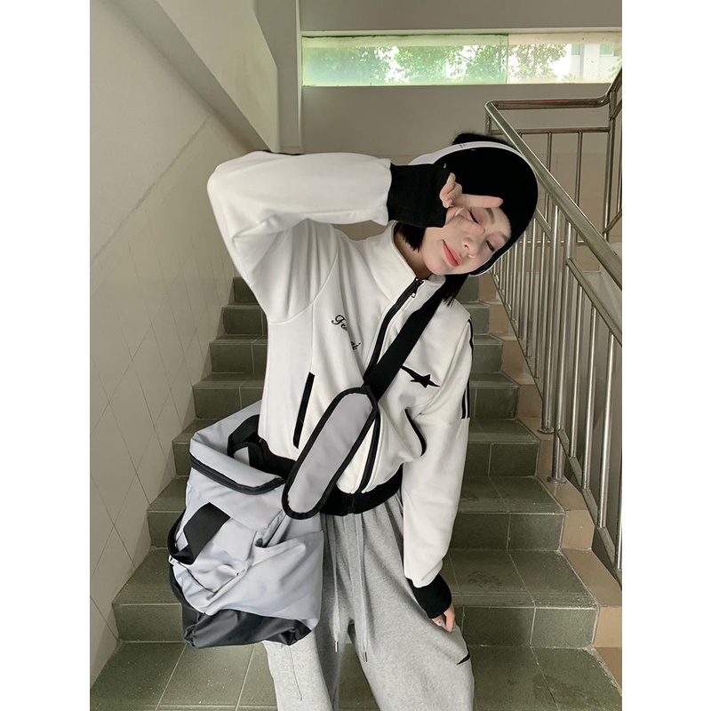 Áo Khoác Thể Thao Cổ Đứng Tay Dài Phong Cách Retro Cho Nữ