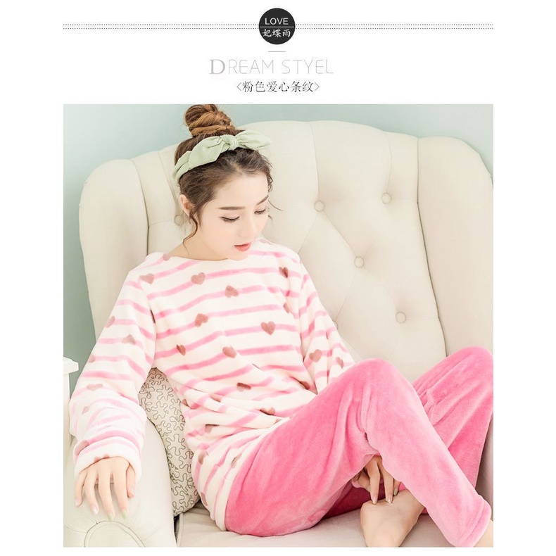 ✧✧Bộ Đồ Ngủ Chất Nỉ Dày Dặn Giữ Ấm In Họa Tiết Dễ Thương Thời Trang Thu Đông Cho Nữ | BigBuy360 - bigbuy360.vn