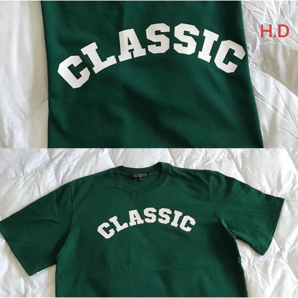 Áo Thun CLASSIC NAm Nữ Trend - Phông Dáng Rộng Tay Lỡ Unisex Màu xanh lá, Vintage Phong Cách Hàn Quốc