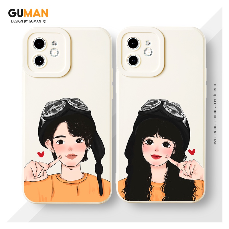 Ốp Điện Thoại GUMAN silicon mềm chống sốc viền vuông độc lạ nam nữ hoạt hình cặp đôi dễ thương đẹp cho iPhone 13 12 11 Pro Max SE 2020 X XR XS 8 7 ip 6S 6 Plus kute XYM642