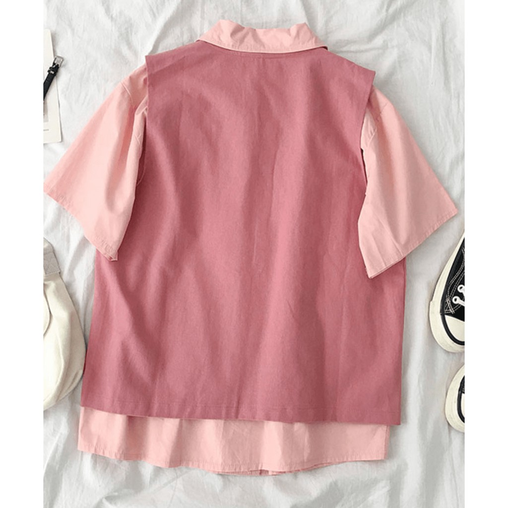 Áo Gile Dâu Tây Áo Khoác Ngoài Phối Màu Phong Cách Dễ Thương Học Sinh