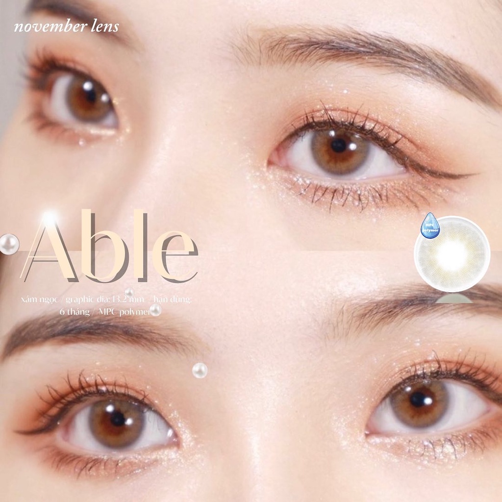 Kính áp tròng màu xám ngọc ABLE GRAY - chính hãng Olola chất liệu MPC cấp ẩm cao cho mắt khô, hạn sử dụng 6 tháng