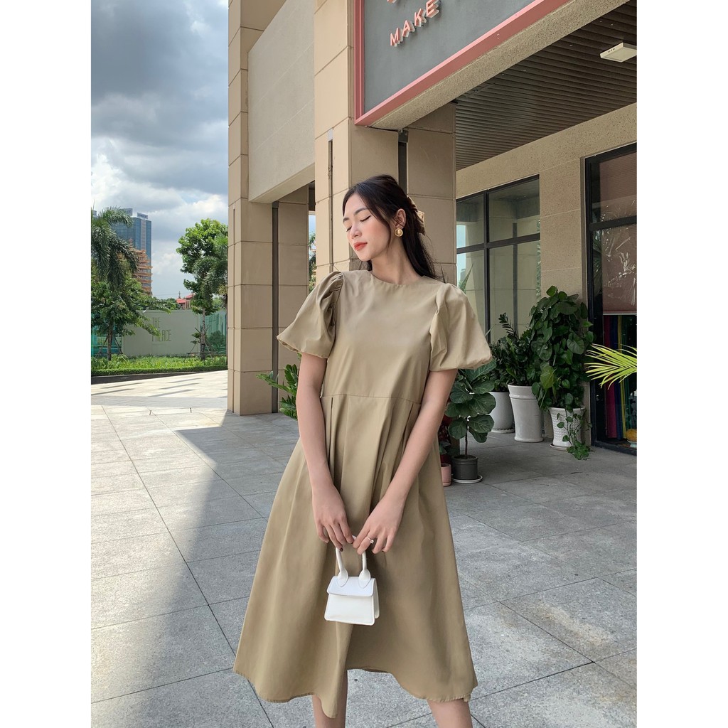 Đầm xoè dáng A E.studio tay bồng ngắn