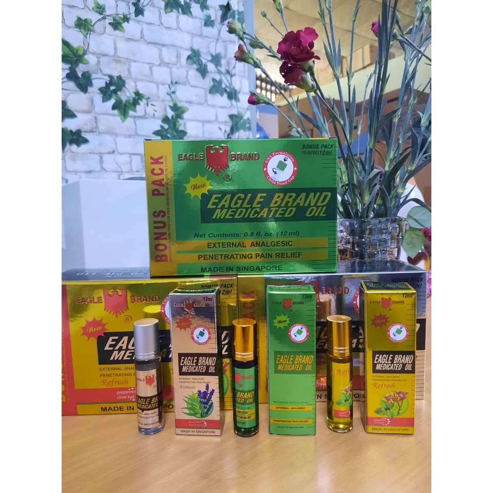 LỐC 14 CHAI DẦU GIÓ CON Ó EAGLE BRAND SINGAPORE DẠNG LĂN 12ML - CHÍNH HÃNG