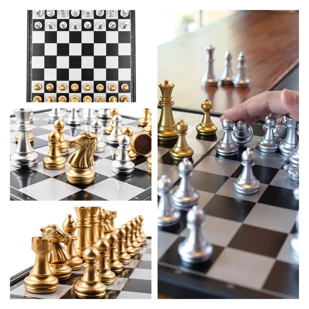 Magnetic Chess Board Medieval Chess Set Foldable Portable 32 Gold Silver Chess Pieces Quality Chess Game Toys Gifts