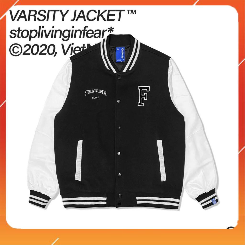 [ HOTTREND ] Áo Khoác Dù VARSITY JACKET F Đen Trắng - Có Form Rộng <68kg - Tặng Giấy Thơm - VivaClo