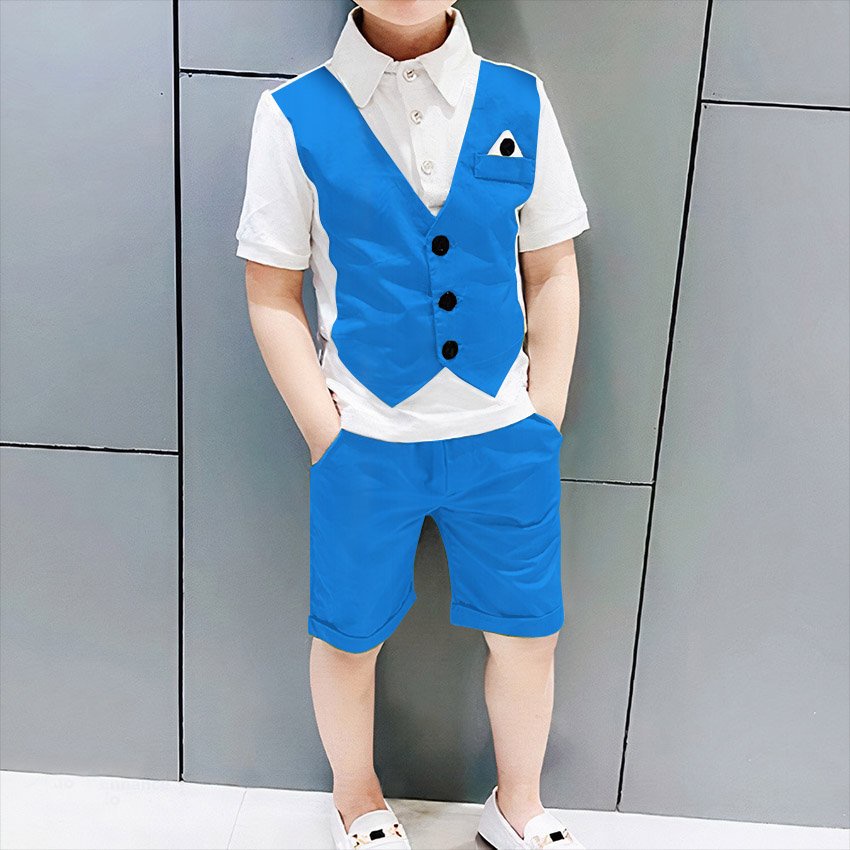 Bộ quần  áo thun cộc tay cho bé.Trước áo được may giả gile, áo cho  bé- h64