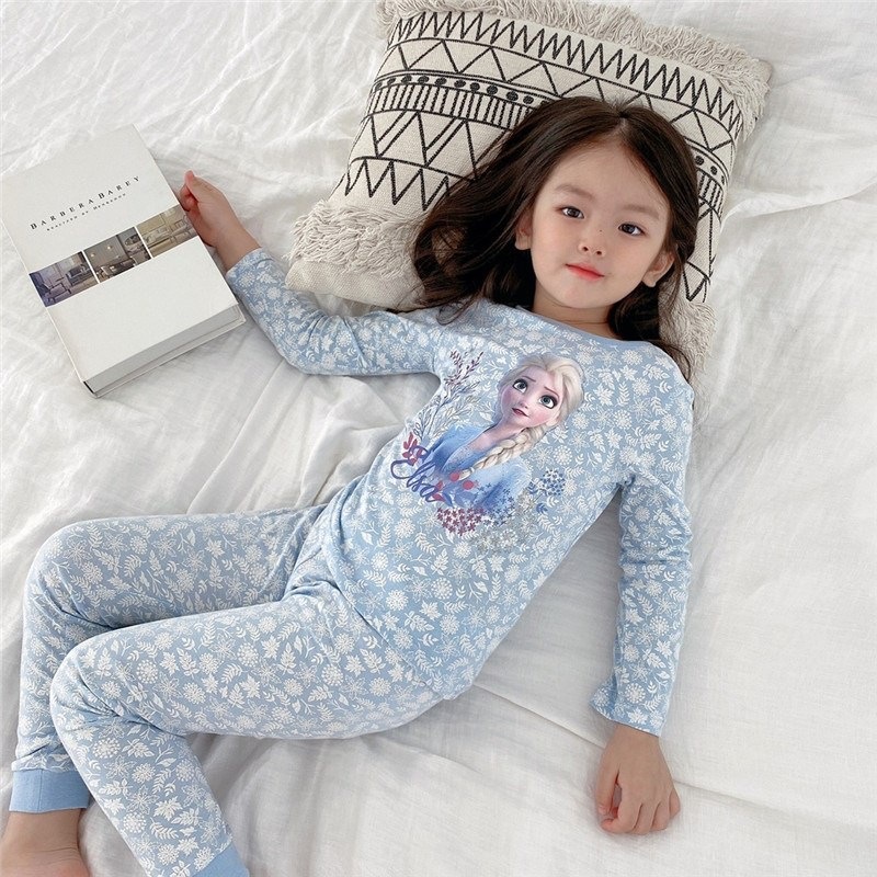 Bộ đồ ngủ tay dài in hình Elsa cho bé gái từ 1-8 tuổi